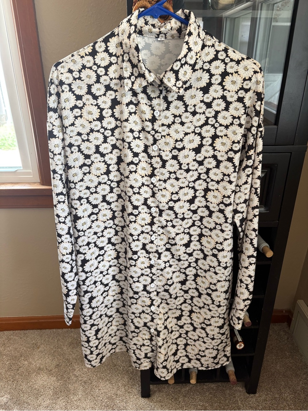 SHEIN Black and White Daisies Shirt Dress size Large